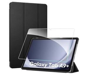 FINTIE Coque pour Samsung Galaxy Tab A9 Plus (Tab A9+) 11 Pouces 2023, Étui Rigide Housse Fine Légère Rabat Pliable avec Verre Trempé, Noir