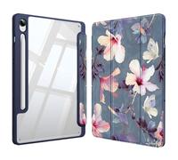 FINTIE Coque pour Samsung Galaxy Tab S10 Lite 10.9 Pouces 2025 et Galaxy Tab S10 FE/S9 FE 10.9”/S9 11”, Housse Arrière Transparente Claire Etui Antichoc Veille/Réveil Auto, Fleur Hibiscus