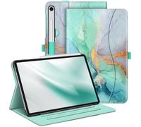 FINTIE Coque pour Samsung Galaxy Tab S9 FE 10.9 Pouces/Tab S9 11 Pouces 2023 - Housse Multipositions Ajustables, Etui avec Poche de Document, Fonction Sommeil/Réveil Auto, Marbre Émeraude