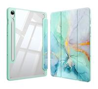FINTIE Coque pour Samsung Galaxy Tab S9 FE 10.9 Pouces/Galaxy Tab S9 11 Pouces 2023 - Housse Arrière Transparente Claire Etui Antichoc Veille/Réveil Automatique, Marbre Émeraude