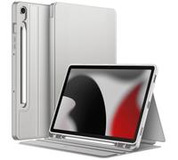 FINTIE Coque pour Samsung Galaxy Tab S10 Lite/S10 FE/S9 FE 10.9" & S9 11" | Etui Fin et Multiposition avec Porte-Stylet, Matériau Texture Sergé, Housse Arrière Souple Antichoc, Gris Argenté