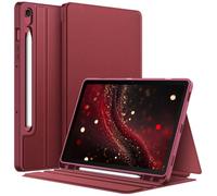 FINTIE Coque pour Samsung Galaxy Tab S10 Lite/S10 FE/S9 FE 10.9" & S9 11" | Etui Fin et Multiposition avec Porte-Stylet, Matériau Texture Sergé, Housse Arrière Souple Antichoc, Bourgogne