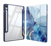 FINTIE Coque pour Samsung Galaxy Tab S10 Lite/S10 FE/S9 FE 10.9" & S9 11" | Housse Arrière Transparente Claire avec Porte-Stylet, Etui Antichoc Veille/Réveil Automatique, Marbre Océan