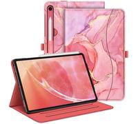 FINTIE Coque pour Samsung Galaxy Tab S10 Lite/S10 FE/S9 FE 10.9" & S9 11" | Housse Multipositions, Etui avec Poche de Document, Sommeil/Réveil Auto, Marbre Rose
