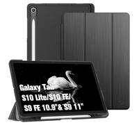 FINTIE Coque pour Samsung Galaxy Tab S10 Lite/S10 FE/S9 FE 10.9" & S9 11" | Rangement de Stylet, Coque Fin Translucide Givrée Housse Rigide Légère, Noir, Gris