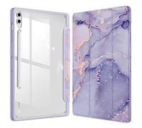 FINTIE Coque pour Samsung Galaxy Tab S10 Plus/Tab S9 FE Plus/Galaxy Tab S9 Plus 12.4 Pouces (2024/2023) - [Rangement de Stylet] Housse Transparente Claire Etui avec Bord Antichoc, Marbre Lilas