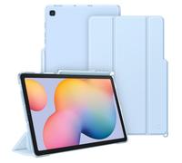 FINTIE Coque pour Samsung Galaxy Tab S6 Lite 10.4 Pouces 2024/2022/2020 | Étui avec Rangement de Stylet, Coque Arrière Transparente Givrée, Housse Fine et Légère Pliable, Bleu Ciel