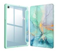 FINTIE Coque pour Samsung Galaxy Tab S6 Lite 10.4 Pouces 2024/2022/2020 - [Rangement de Stylet] Etui Arrière Transparent Claire Housse Antichoc Protection pour Tab S6 Lite, Marbre Émeraude