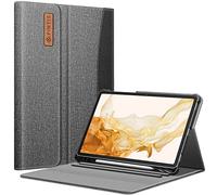 FINTIE Coque pour Samsung Galaxy Tab S8 Plus/S7 FE/S7 Plus 12.4 Pouces | Housse Multipositions Etui avec Poche Avant Fermeture Magnétique, Denim Gris