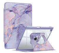 FINTIE Coque Rotative Fine pour iPad 10.2 Pouces 9e/8e/7e Génération | Étui avec Porte-Stylet, Dos Transparent, Housse Pivotante à 360°, Protection Intégrale, Marbre Lilas