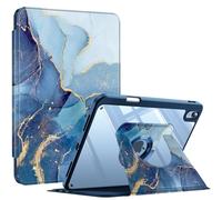 FINTIE Coque Rotative Fine pour iPad A16 11ème Génération 11 Pouces 2025 et iPad 10ème Génération 10.9” 2022, [Ranger Le Stylet] Housse Transparente Étui Pivotant à 360°, Marbre Océan