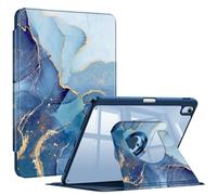 FINTIE Coque Rotative pour iPad Air 11 Pouces M4 M3 M2 & iPad Air 5/4 10.9" | Design Fin, Coque avec Porte-Stylet, Étui Pivotant à 360°, Housse Arrière Transparente, Marbre Océan