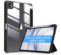 FINTIE Coque pour iPad Pro 11 Pouces 2024 (M4, 5ème Génération) - [Rangement de Stylet] Coque Arrière Transparente Claire Étui Pliable, Housse Antichoc avec Bord en TPU, Noir