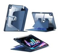 FINTIE Coque Verticale pour iPad Air 11 Pouces M3/M2 (2025/2024), iPad Air 5/4 10.9” (2022/2020), [Rangement de Stylet] Étui Transparent Multi-Angles, Housse Magnétique et Ultra-Stable, Bleu