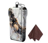 Fintie Double étui à lunettes avec mousqueton, étui à lunettes portable en cuir végétalien anti-rayures pour lunettes de soleil, Marbre nuageux, L