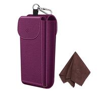 FINTIE Double étui à lunettes avec mousqueton, étui à lunettes portable en cuir végétalien anti-rayures pour lunettes de soleil, violet, Large