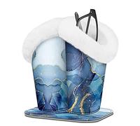 Fintie Double support à lunettes doublé en peluche avec base magnétique - Étui en cuir synthétique anti-rayures, Marbre Za-Ocean, Medium