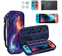 Fintie Ensemble d'accessoires 10 en 1 pour Nintendo Switch (pas OLED/Lite) avec étui de transport, coque transparente en TPU souple, protecteur d'écran et poignée Joy-Con, Galaxy