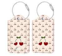 FINTIE Étiquette de Bagage en Simili Cuir, [Lot 2] Étui d'ID avec Câble en Acier Inoxydable et Étiquette d'adresse pour Valise de Voyage, Cerise