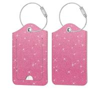 FINTIE Étiquette de Bagage en Simili Cuir, [Lot 2] Étui d'ID avec Câble en Acier Inoxydable et Étiquette d'adresse pour Valise de Voyage, Rose Pailleté