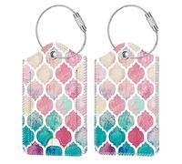 FINTIE Étiquette de Bagage en Simili Cuir, [Lot de 2] Étui d'ID avec Câble en Acier Inoxydable et Étiquette d'adresse pour Valise de Voyage, Amour Marocain