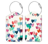 FINTIE Étiquette de Bagage en Simili Cuir, [Lot de 2] Étui d'ID avec Câble en Acier Inoxydable et Étiquette d'adresse pour Valise de Voyage, Coeurs Pluie