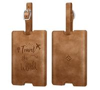 FINTIE Étiquette Valise [Lot 2], Étiquette à Bagage pour Sac de Voyage, Porte-étiquette Avion avec Couverture de Confidentialité, Marrone