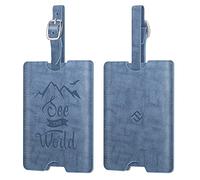 FINTIE Étiquette Valise [Lot 2], Étiquette à Bagage pour Sac de Voyage, Porte-étiquette Avion avec Couverture de Confidentialité, Bleu