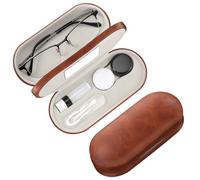 Fintie Étui 2 en 1 pour lentilles de contact et étui à lunettes, support de voyage double face portable avec miroir intégré, pince à épiler et solution pour lentilles de contact avec flacon inclus