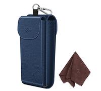 FINTIE Étui à Lunettes - [2 en 1Lunettes de Lecture et de Soleil] Etui avec Mousqueton, Housse Portable en Cuir Synthétique Anti-rayures, Bleu Marine