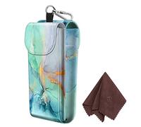 FINTIE Étui à Lunettes - [2 en 1Lunettes de Lecture et de Soleil] Etui avec Mousqueton, Housse Portable en Cuir Synthétique Anti-rayures, Marbre Émeraude