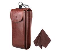 FINTIE Étui à Lunettes - [2 en 1Lunettes de Lecture et de Soleil] Etui avec Mousqueton, Housse Portable en Cuir Synthétique Anti-rayures, Marron