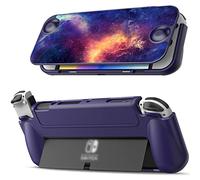 FINTIE Flip Case for Nintendo Switch OLED Model - [Screen Safe] Slim Protective Soft TPU Shell with Magnetically Detachable Front Cover & Ergonomic Grip for Switch OLED Model 2021 (Galaxy)
