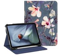 FINTIE Étui Compatible avec iPad 10e génération (2022) 10,9 Pouces, Support de visualisation Multi-Angle avec Porte-Crayon et Poche, Mise en Veille/réveil Automatique, Hibiscus en Fleurs