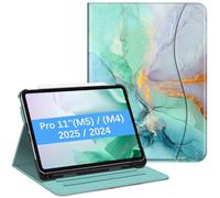 FINTIE Étui Compatible avec iPad Pro 11" (2024) M4 - [Protection des Coins] Support de visualisation Multi-Angle avec Poche et Porte-Crayon, réveil Automatique, marbre émeraude