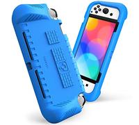 Fintie Étui Compatible avec Nintendo Switch (modèle OLED) 2021 - Étui de Protection Ultra léger résistant aux Chocs avec 2 Supports de Cartes de Jeu, poignée Design Ergonomique, Bleu