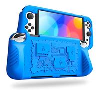 FINTIE Étui Compatible avec Nintendo Switch Modèle OLED 7.0" 2021, [Antichoc] Coque Housse avec 3 Rangement de Cartes de Protection en Silicone avec Grip Ergonomiques, Bleu Marine