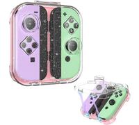 Fintie Étui de rangement pour Joy-Con, boîte de protection portable anti-poussière compatible avec Nintendo Switch Joy-Con, Switch/OLED PC Coque transparente avec fermeture magnétique (Rose pailleté)