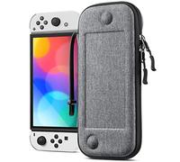 Fintie Étui de transport fin pour Nintendo Switch OLED modèle 2021/Switch 2017 - [coupe fine] Sac de rangement de voyage de protection antichoc avec 10 cartouches de jeu pour console Switch Joy-Con, gris