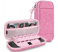 FINTIE Étui de Transport pour Nintendo Switch 2 (2025), résistant aux Chocs, Rigide, Portable avec 20 emplacements pour Cartes de Jeu et Poche intérieure pour Accessoires (Rose pailleté)