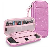 FINTIE Étui de transport pour Nintendo Switch 2 (2025), résistant aux chocs, rigide, portable avec emplacements pour cartes de jeu et poche intérieure pour accessoires (violet pailleté)