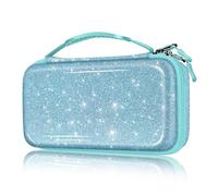 Fintie Étui de transport pour Nintendo Switch OLED modèle 7"/Switch 6,2", sac de rangement portable avec 10 emplacements pour cartes de jeu et poche intérieure, bleu scintillant