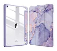 Fintie Étui Hybride Fin pour iPad 9e/8e/7e génération (2021/2020 / 2019) 10,2" - [Porte-Crayon intégré] - Coque arrière Transparente, marbre Lilas