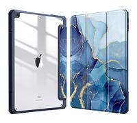 Fintie Étui Hybride Fin pour iPad 9e/8e/7e génération (2021/2020/2019) 10,2" - [Porte-Crayon intégré] - Coque arrière Transparente, marbre océan