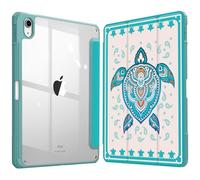 Fintie Étui Hybride Fin pour iPad (A16) 11e génération 11" (2025), iPad 10e génération 10,9" (2022) Coque arrière Transparente et Porte-Crayon, Motif Tortue de mer Verte