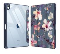 Fintie Étui Hybride Fin pour iPad Air 11" M2 (2024), iPad Air 5e génération (2022) / iPad Air 4e génération (2020) 10,9" - Coque arrière Transparente et Porte-Crayon, Hibiscus