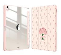 Fintie Étui Hybride Fin pour iPad Air 13" (M2) 2024, [Porte-Crayon intégré] - Coque arrière Transparente Antichoc, Tulipes Coquette