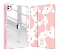 Fintie Étui Hybride Fin pour iPad Pro 11" M4 (2024) (numéro de modèle : A2836/A2837/A3006) - [Porte-Crayon intégré] - Housse de Protection Antichoc avec Coque arrière Transparente et Vache Fraise