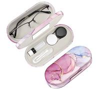 FINTIE Étui Lentilles de Contact - 2 en 1 Boîte pour Lentilles de Contact et Lunettes - Portable Étui à Lunettes Rigide en Cuir Synthétique