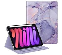 Fintie Étui Portefeuille pour iPad Mini 6 2021, Support Intelligent Multi-Angle avec Porte-Crayon et Poche, Mise en Veille/réveil Automatique pour iPad Mini 6ème génération 8,3", marbre Lilas